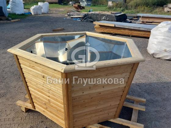 Стальной банный чан уличный 6 граней модель 01 отделка Термо